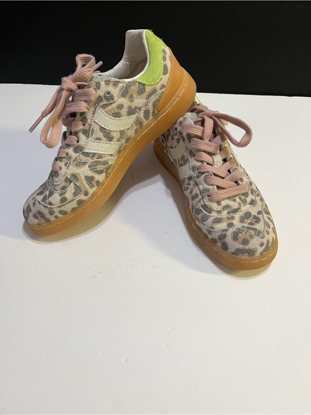 Coolway Leopard Print Sneakers with Pink Laces and Neon Heel